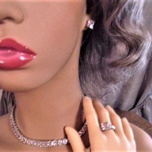 Silver CZ Necklace, Earrings & Ring NWOT